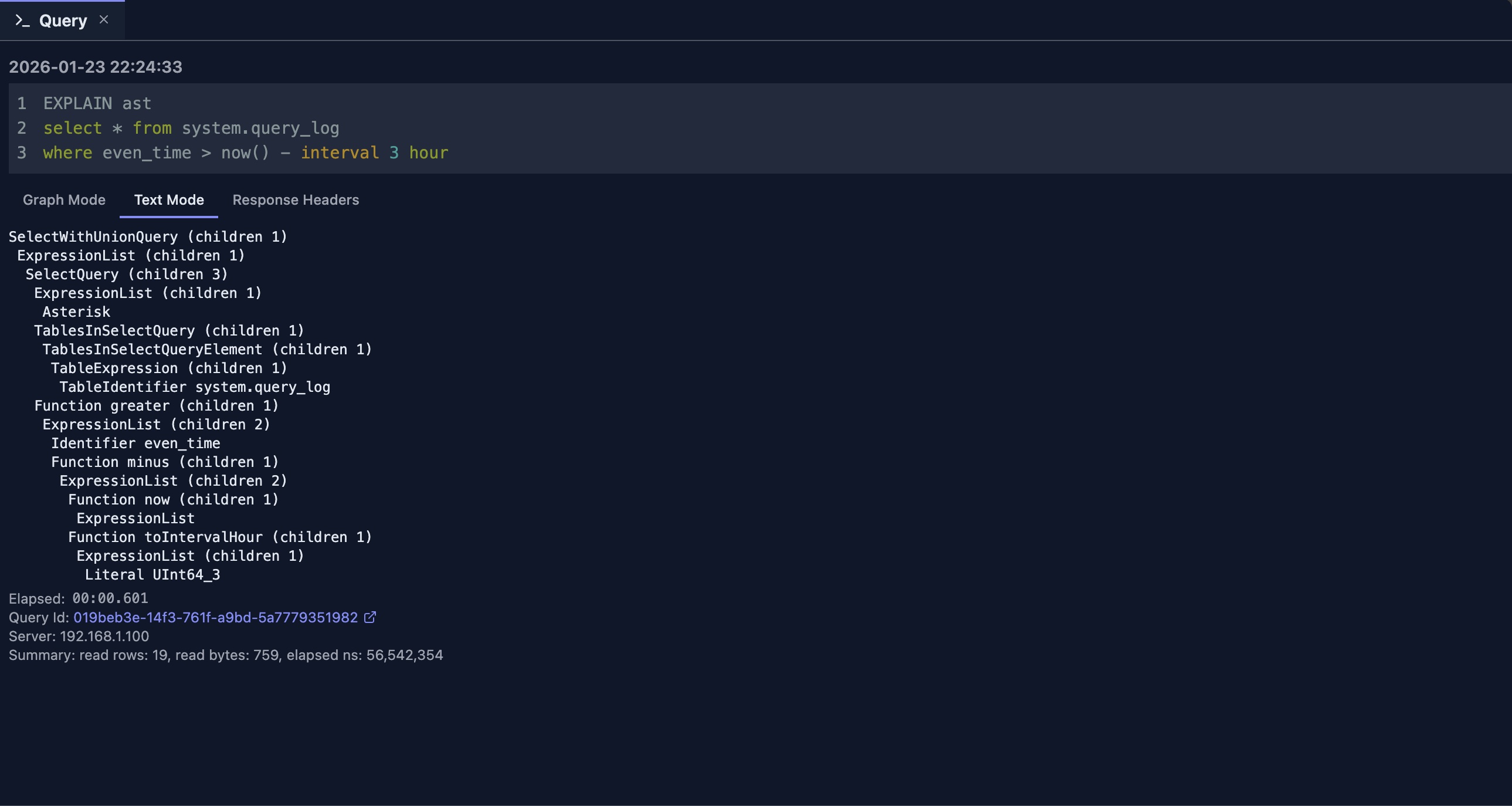 EXPLAIN AST text mode displaying traditional text-based abstract syntax tree output