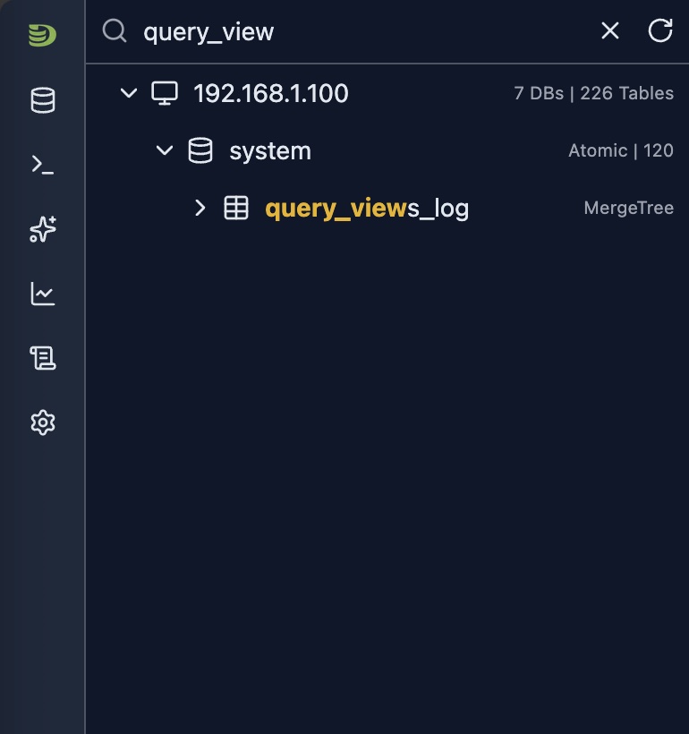 Schema explorer table search displaying filtered table results in the tree view